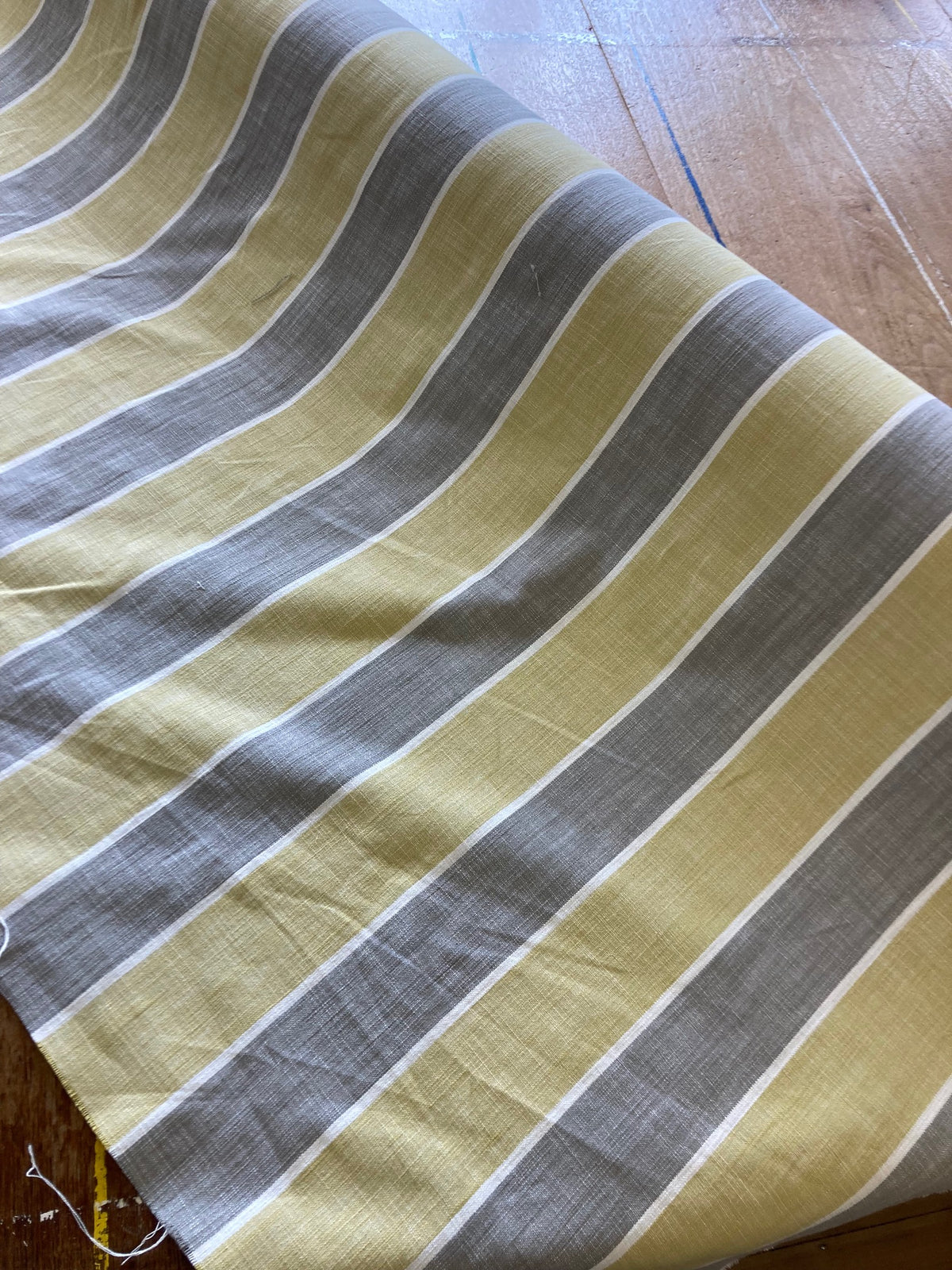 Cotton Yellow and Grey Stripe Furnishing Fabric