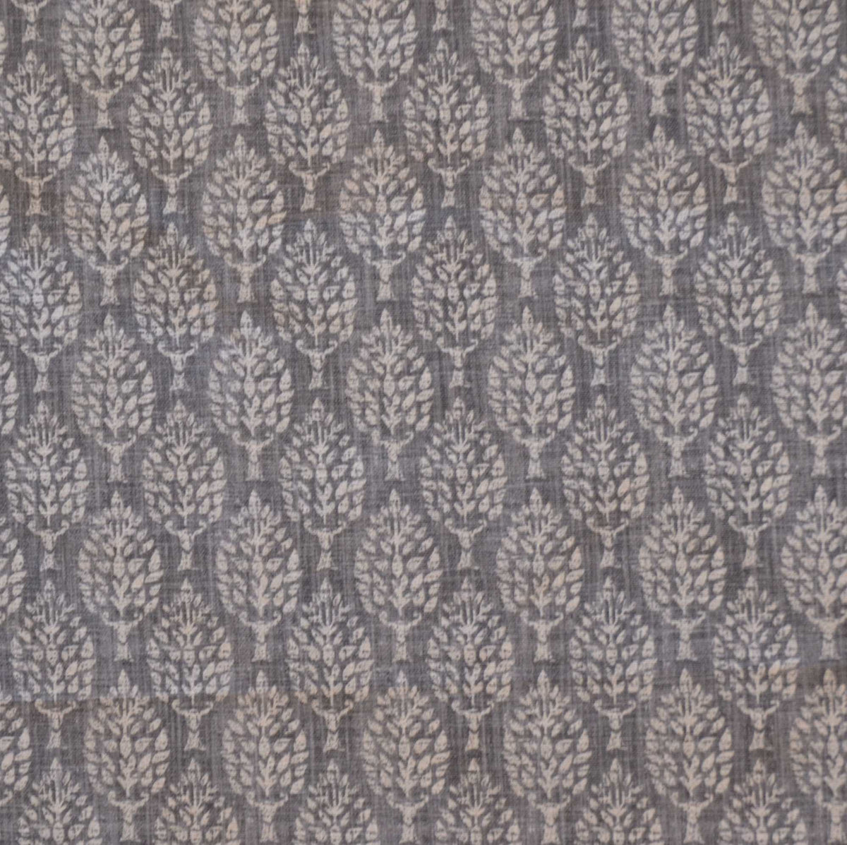 Grey Curtain Fabric with leaf block print