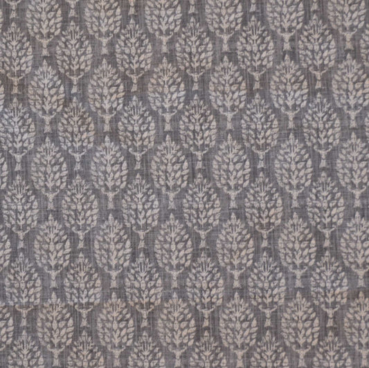 Grey Curtain Fabric with leaf block print