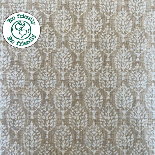 Natural Curtain Fabric with leaf block print