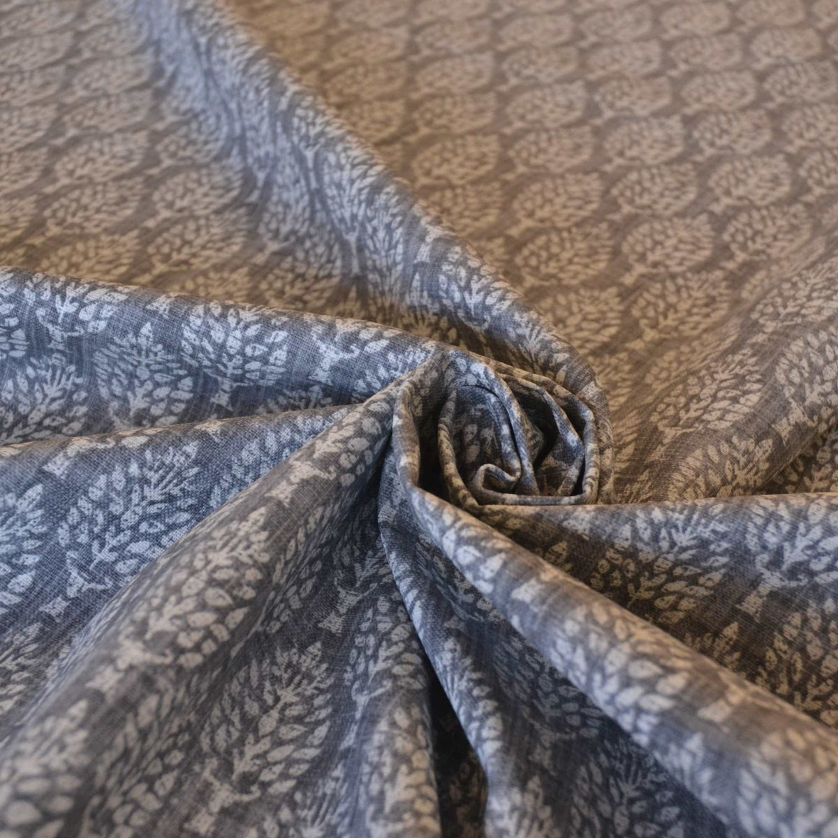Grey leaf print fabric for curtains