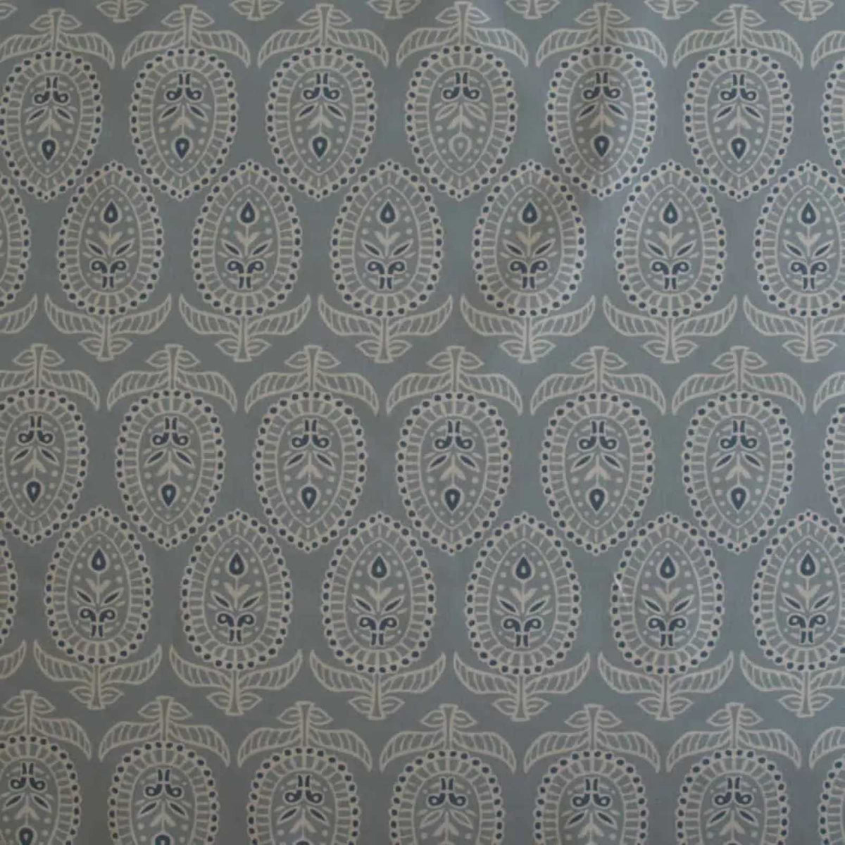 Duck egg block print fabric with floral design blue