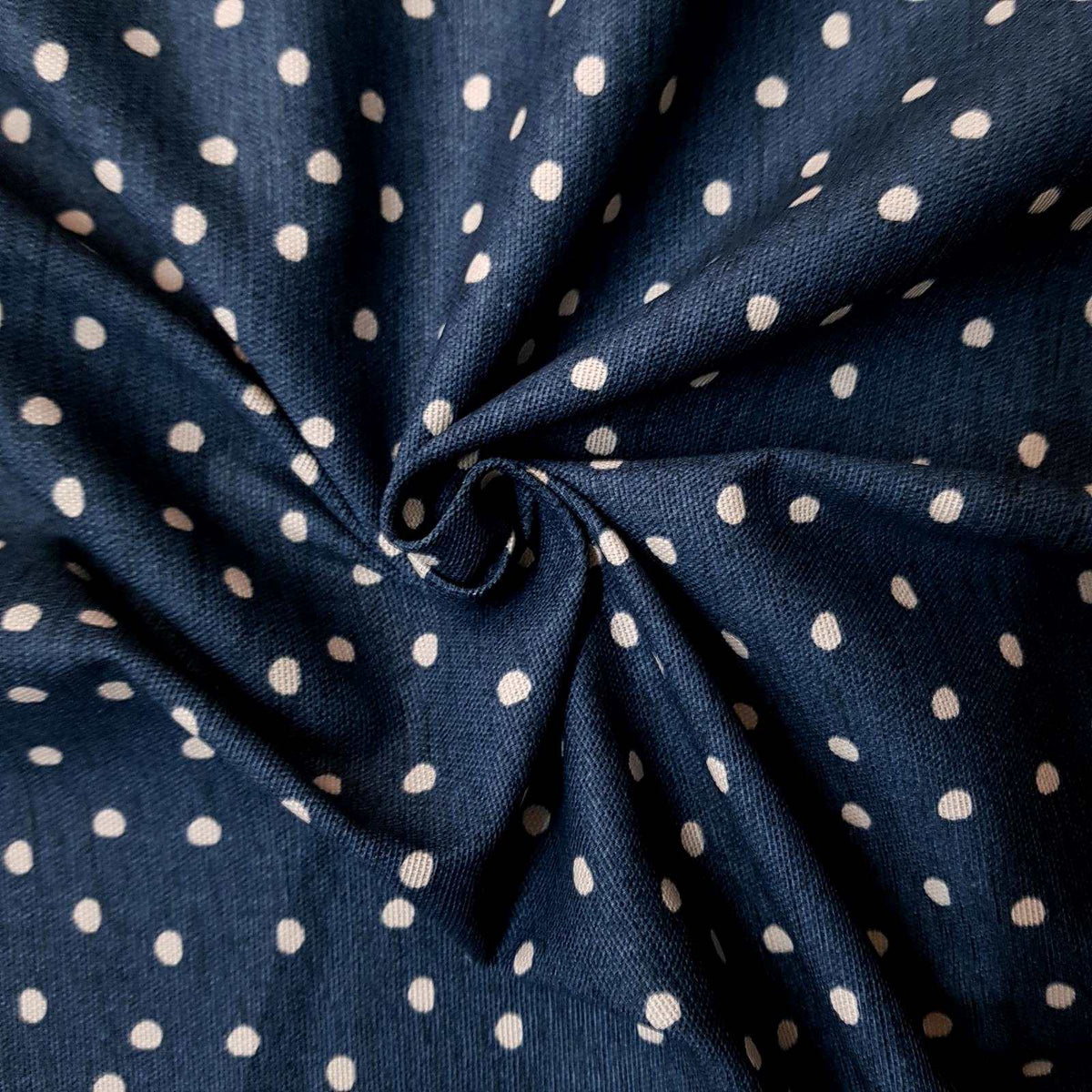 Spotty midnight blue sustainable cotton fabric for curtains