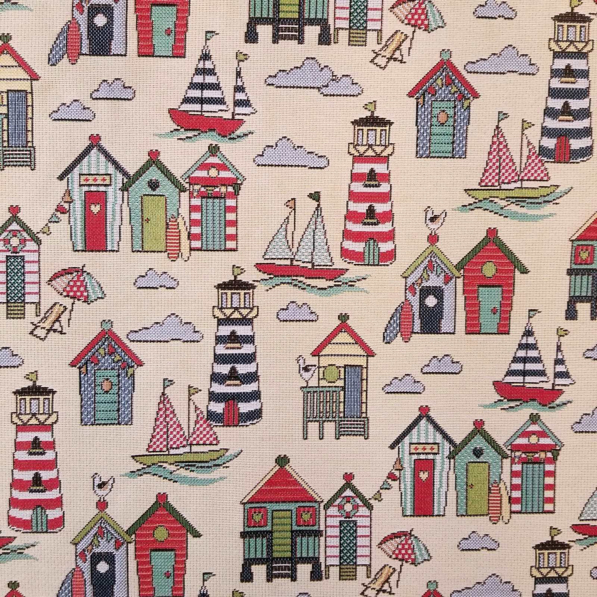 Nautical Tapestry Fabric with boats and lighthouses