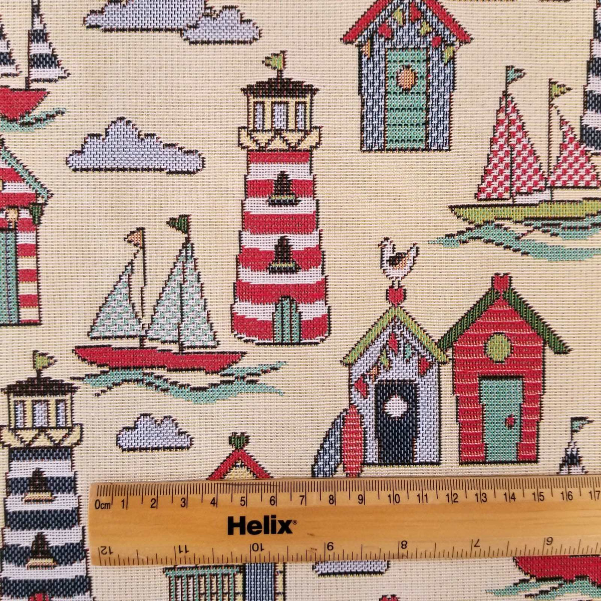 Tapestry Fabric with a rule showing scale of nautical design