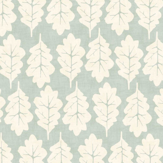 Sustainable Oak Leaf print cotton fabric colour Duck Egg