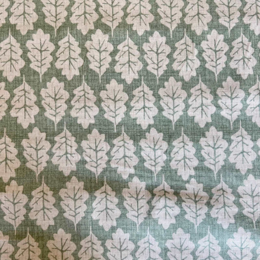 Sustainable Cotton Oak Leaf print fabric colour Lichen