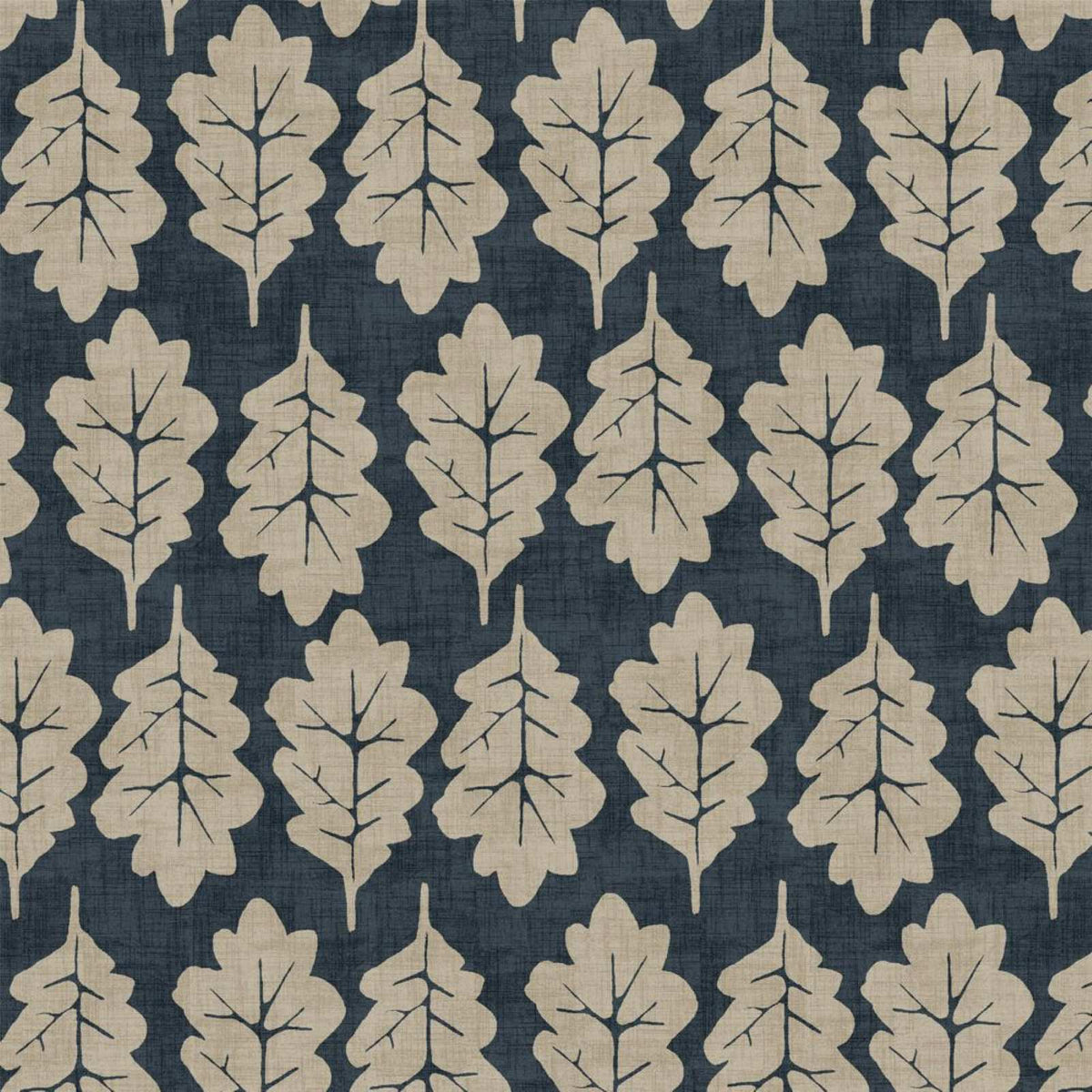 Sustainable Oak Leaf print cotton fabric colour Midnight