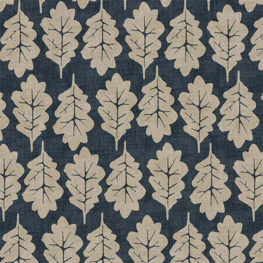 Sustainable Oak Leaf print cotton fabric colour Midnight