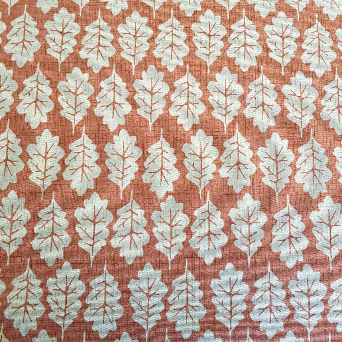 Sustainable Cotton Oak Leaf print fabric colour Paprika