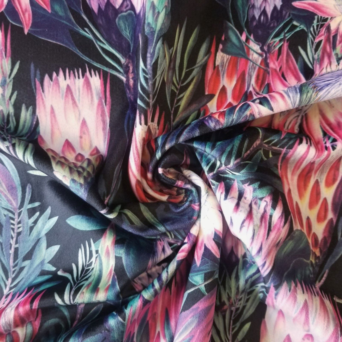 Protea Flower Printed Velvet for Curtains or upholstery