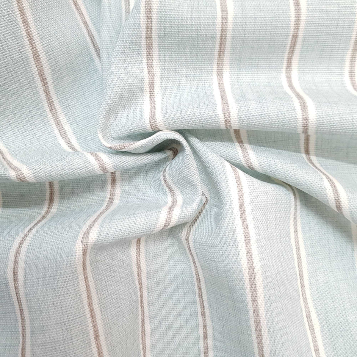 Eco friendly cotton curtain fabric with duck egg and grey stripes