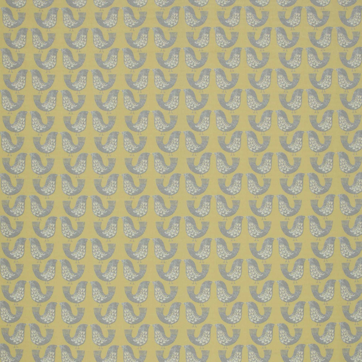 Cotton curtain fabric scandi birds colour mustard