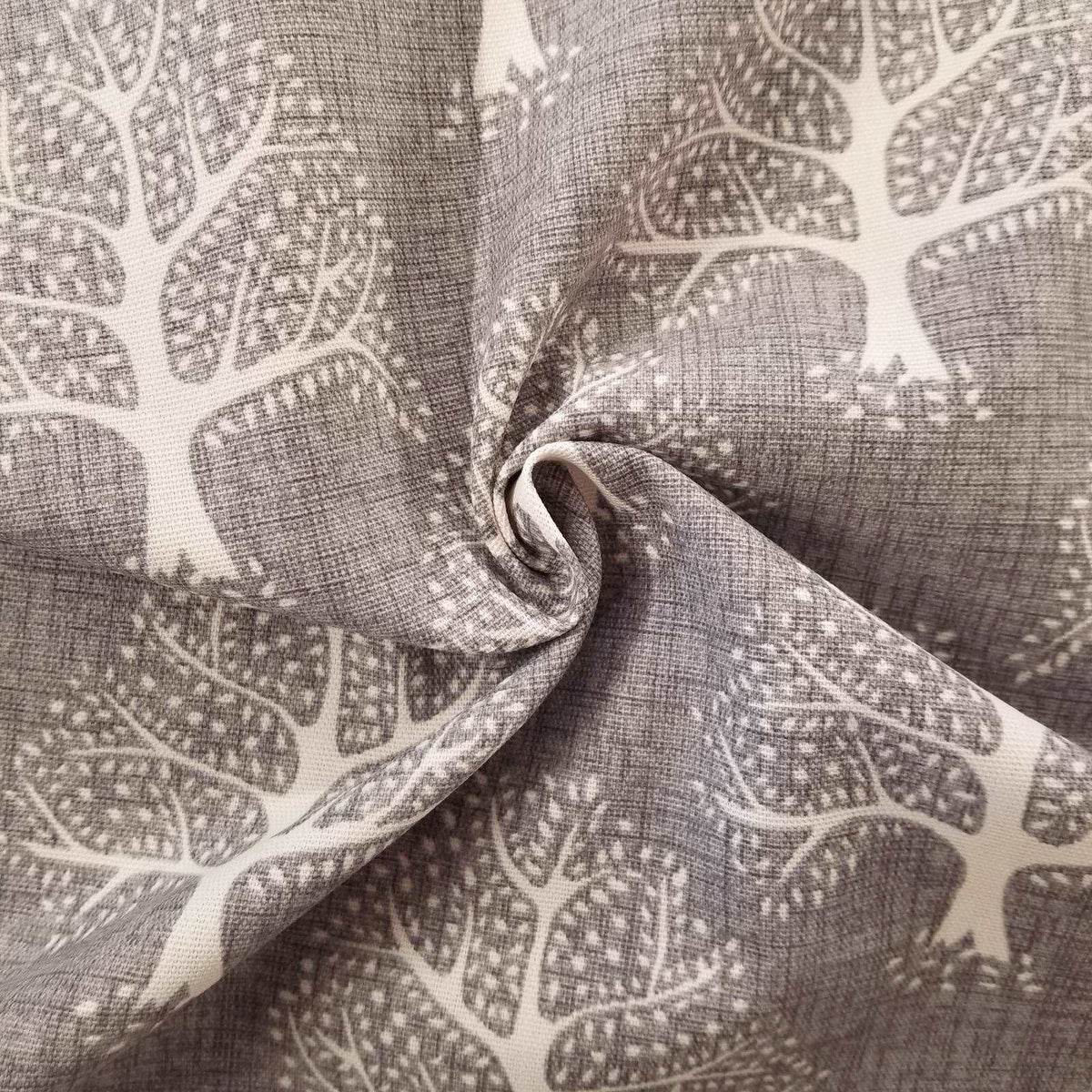 Eco friendly cotton curtain fabric with a tree print colour Pewter