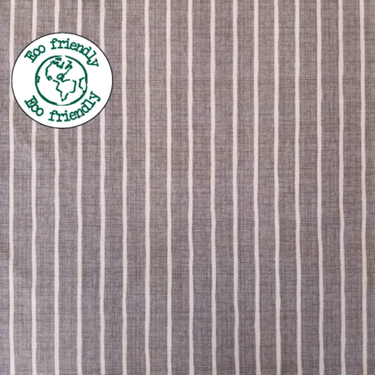 Pencil Stripe Pewter curtain fabric off white narrow stripe on a grey background
