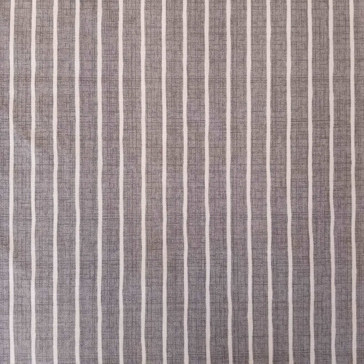 Grey striped curtain fabric with a narrow off white stripe